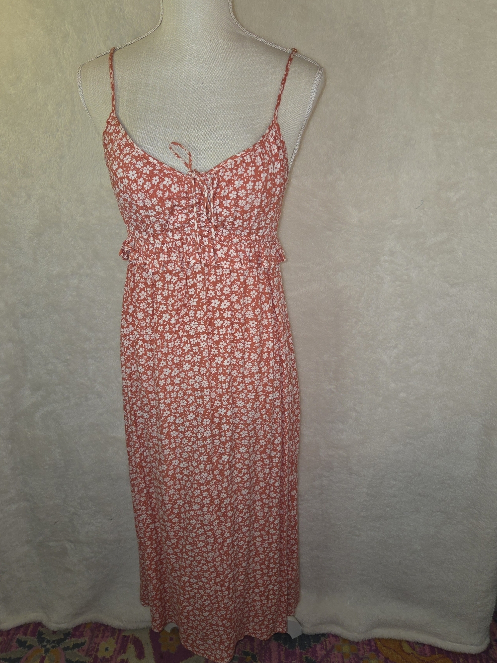 Billabong Rebel Heart Red Floral Print Midi Dress Size M Boho Beach Sundress